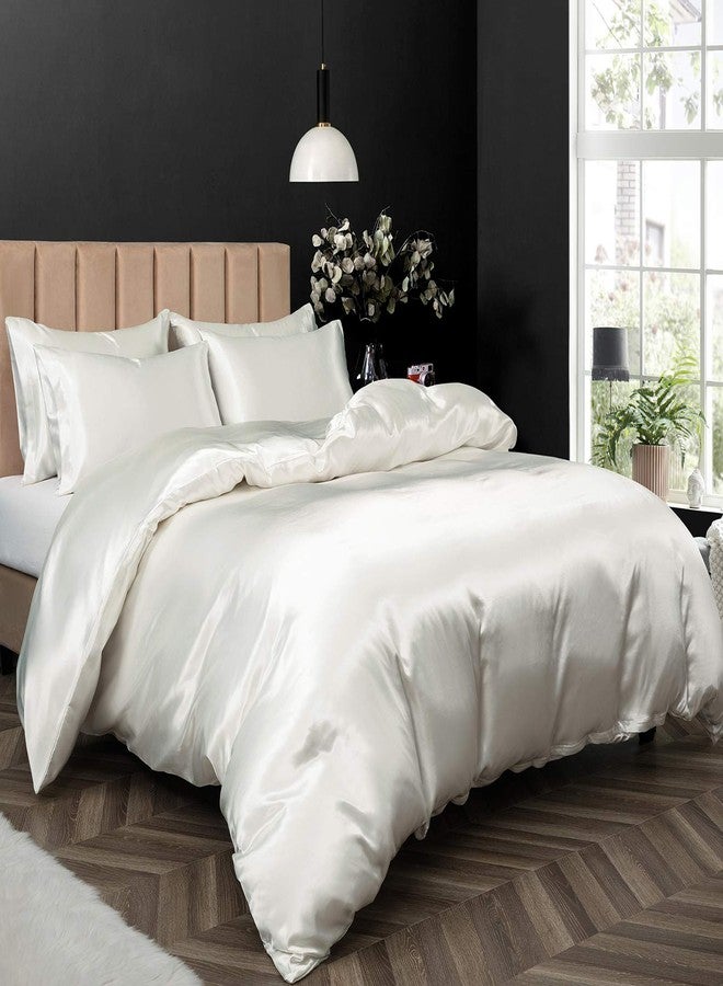 P Pothuiny Satin Duvet Cover King, Single Soft Duvet Cover Only, Luxury Silky Like Ivory White Duvet Cover 90" x 104" Sold Separately - Zipper Closure & Corner Ties - Image 1
